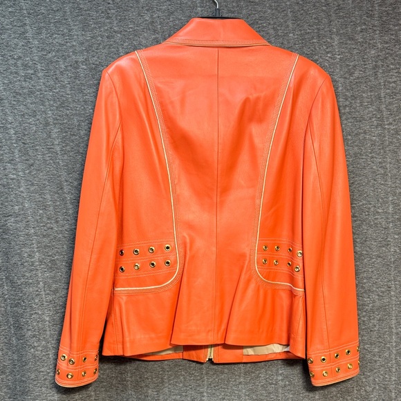 St. John Sport by Marie Gray Orange Lamb Leather Jacket with Gold Accents - Picture 7 of 12